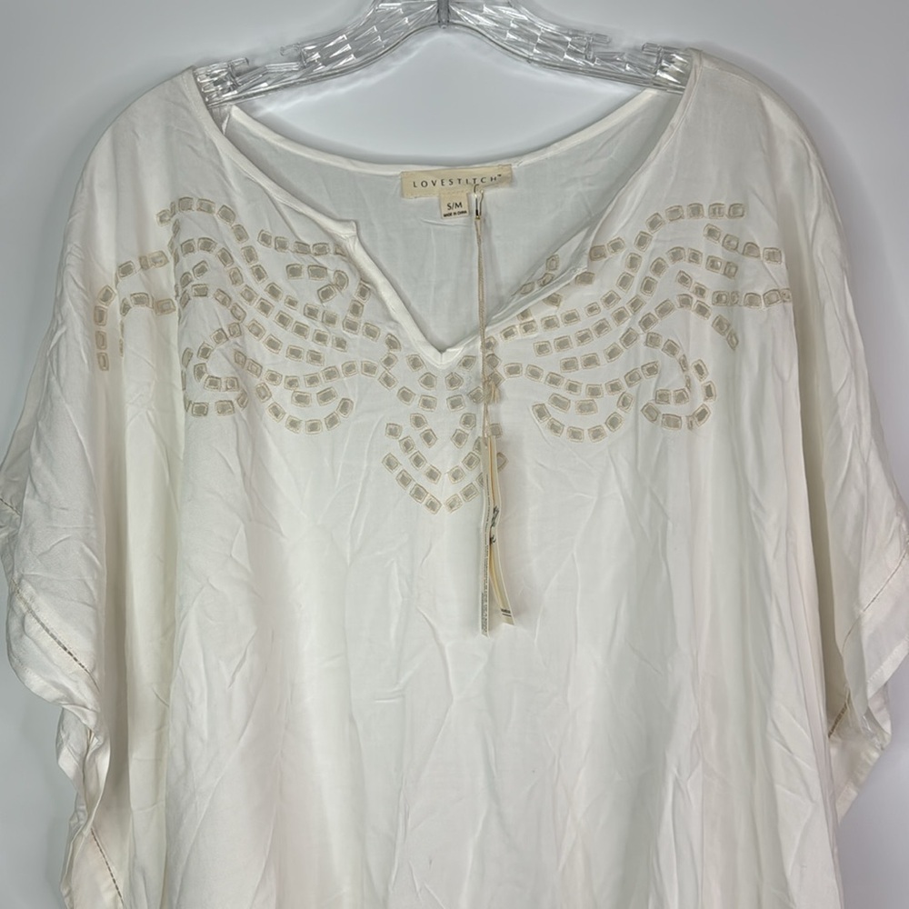 Lovestitch Off White Boho Oversized Fringe Blouse Size S/M NWT - Picture 2 of 13